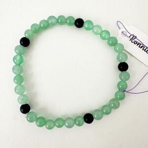 NWT Genuine Green Aventurine & Black Onyx Men's Bracelet Beaded